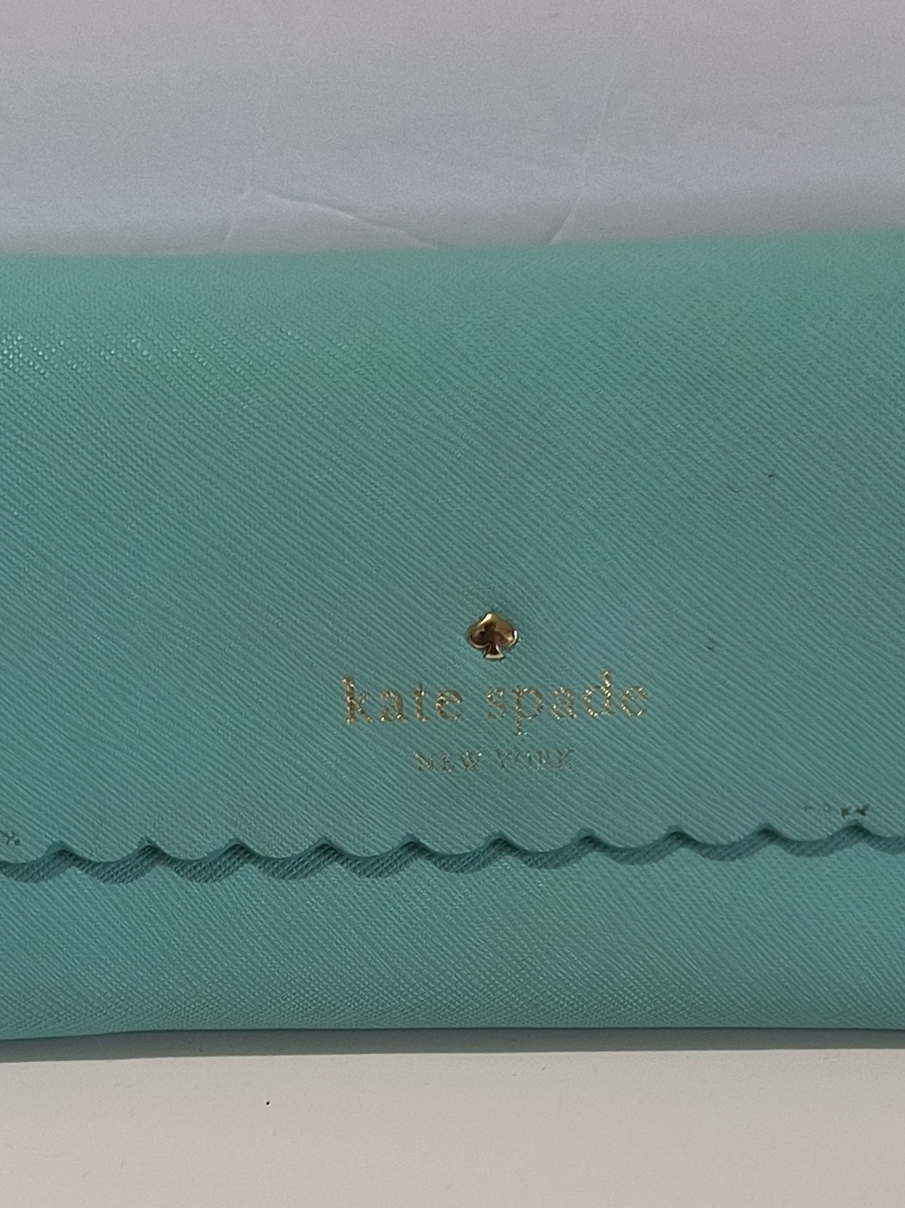 kate spade Mint Green Scalloped Continental Wallet with Gold Logo